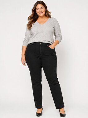 Catherines The Universal Jean Womens 20W Black Stretch High Rise Straight Leg